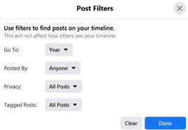 Facebook post filters 
